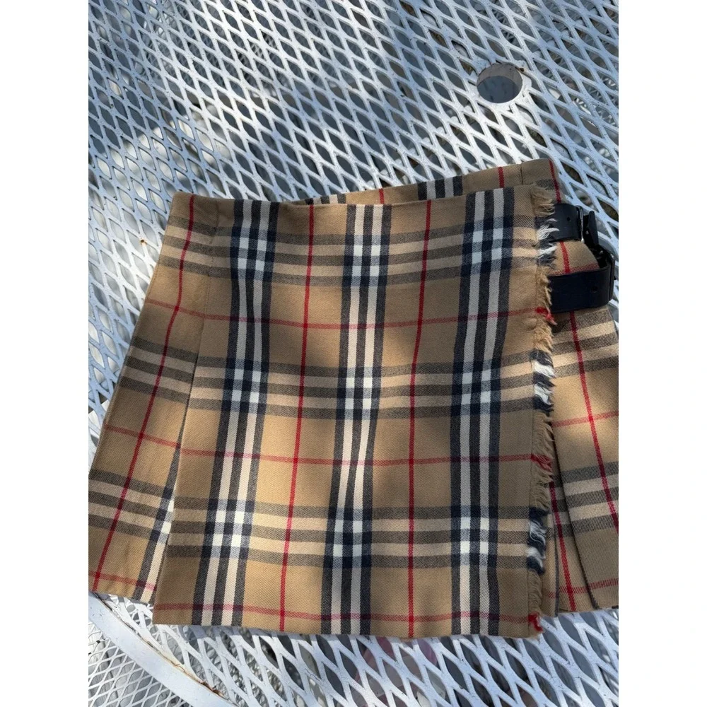 AUTHENTIC Burberry London Pleated Wool Mini Skirt Kilt Nova Check BROWN  US 4 XS